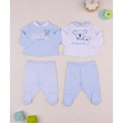 Conjuntos de jersey azul y crema con polainas