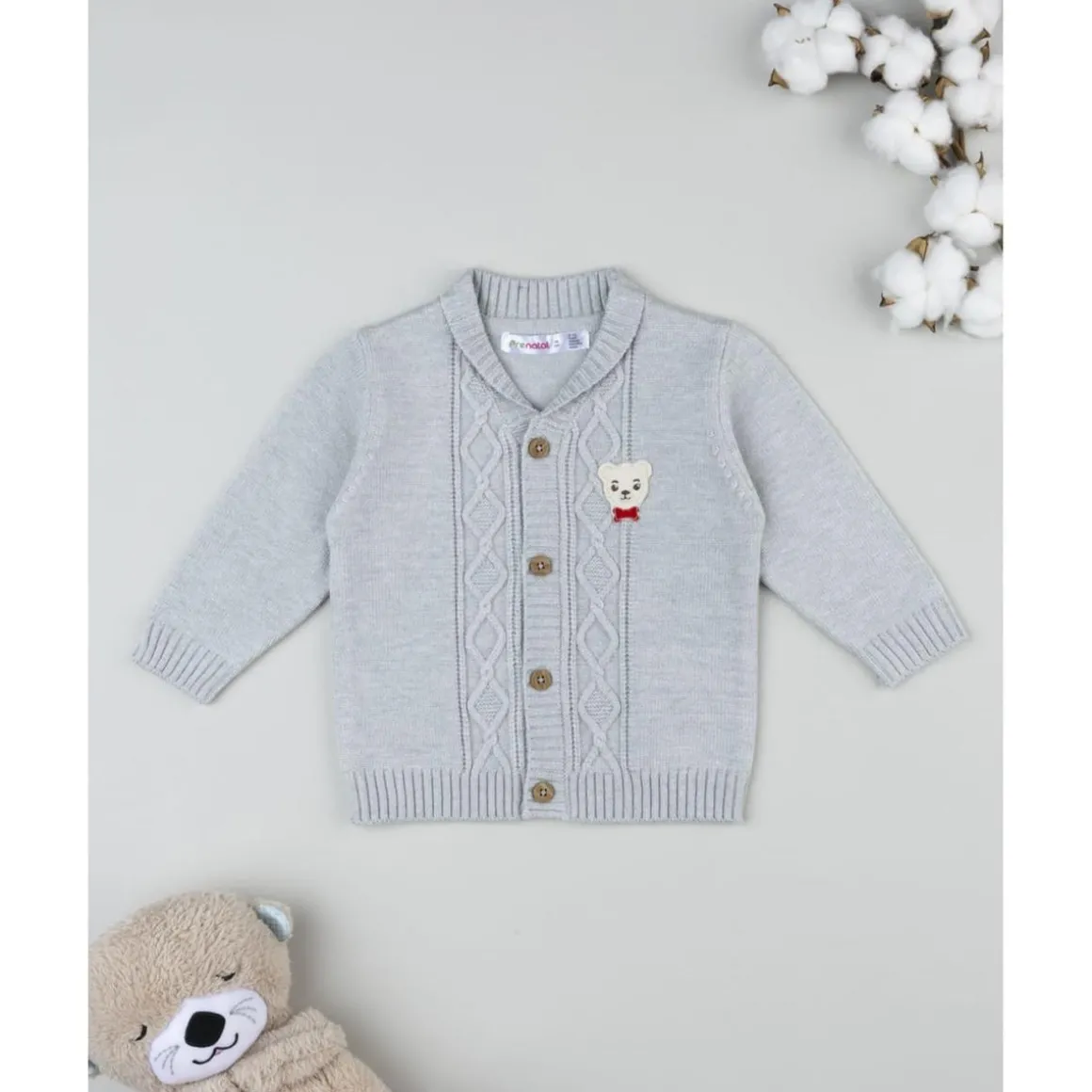 Cárdigan bebé gris con parche