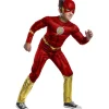DC Cómics - Disfraz Flash Black Line Deluxe con pecho musculoso y máscara ㅤ