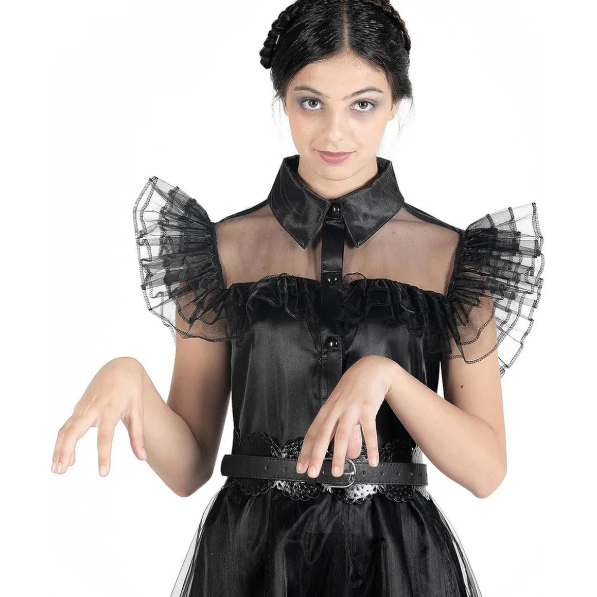 Disfraz color negro estilo Wednesday Addams, 152cm