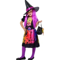 Disfraz de bruja con vestido impreso, sombrero y bolso para fiestas y carnaval ㅤ