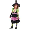 Disfraz de bruja con vestido, cinturón, tirantes y sombrero para Halloween y Carnaval