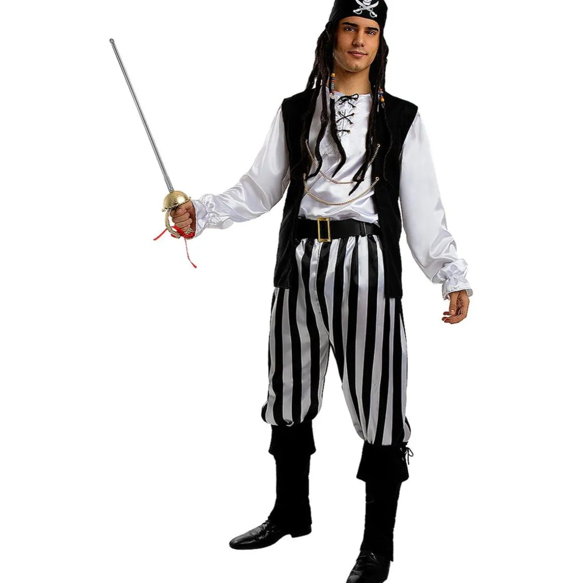 Disfraz de pirata a rayas para hombre - Colección blanca y negra L