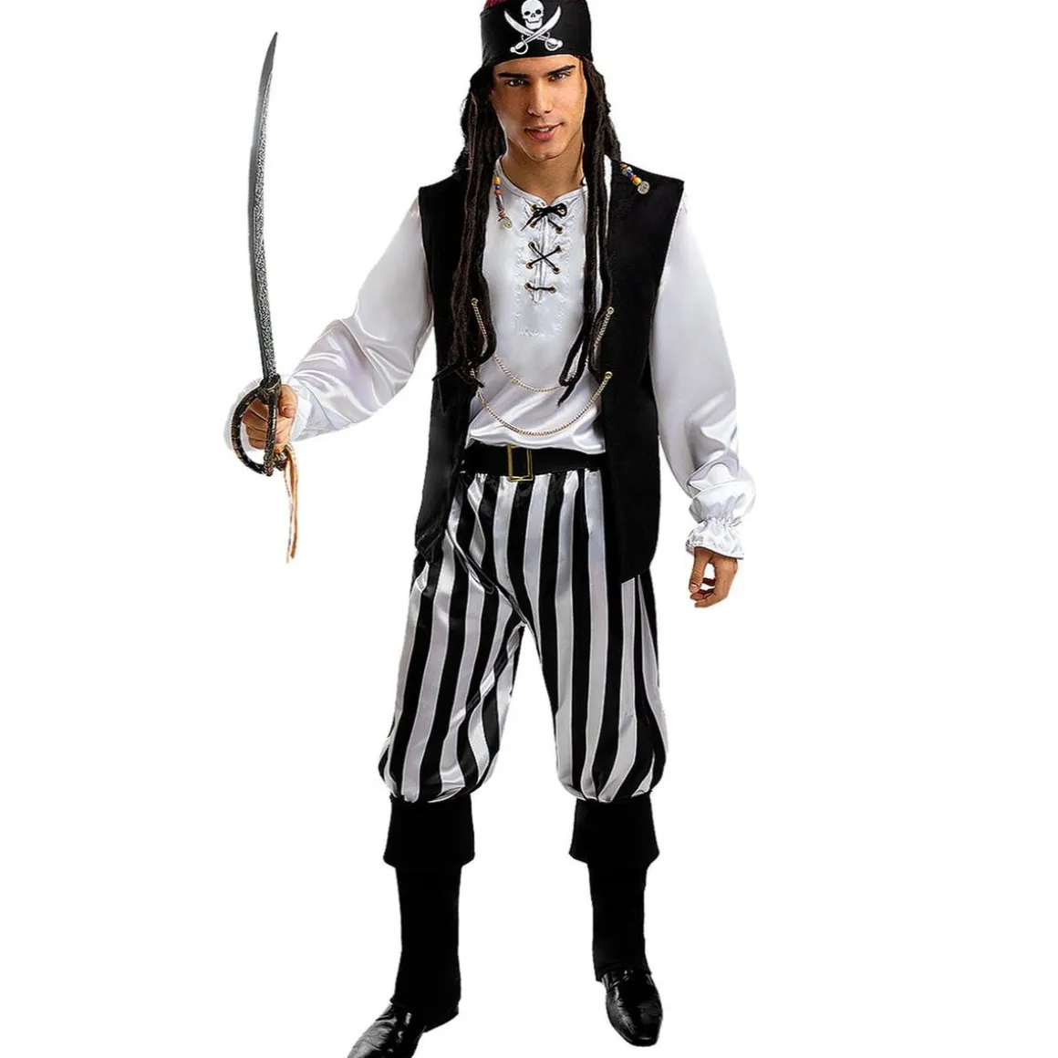 Disfraz de pirata a rayas para hombre - Colección blanca y negra L