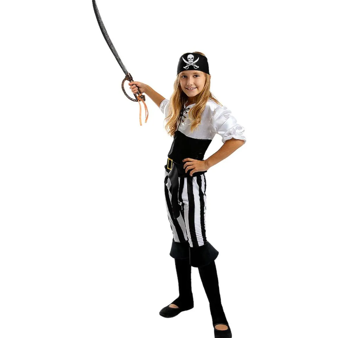 Disfraz de pirata a rayas para niña- Colección blanca y negra 7-9 años