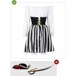Disfraz de Pirata a rayas para mujer - Colección blanco y negro - Talla XS