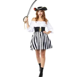 Disfraz de Pirata a rayas para mujer - Colección blanco y negro - Talla M