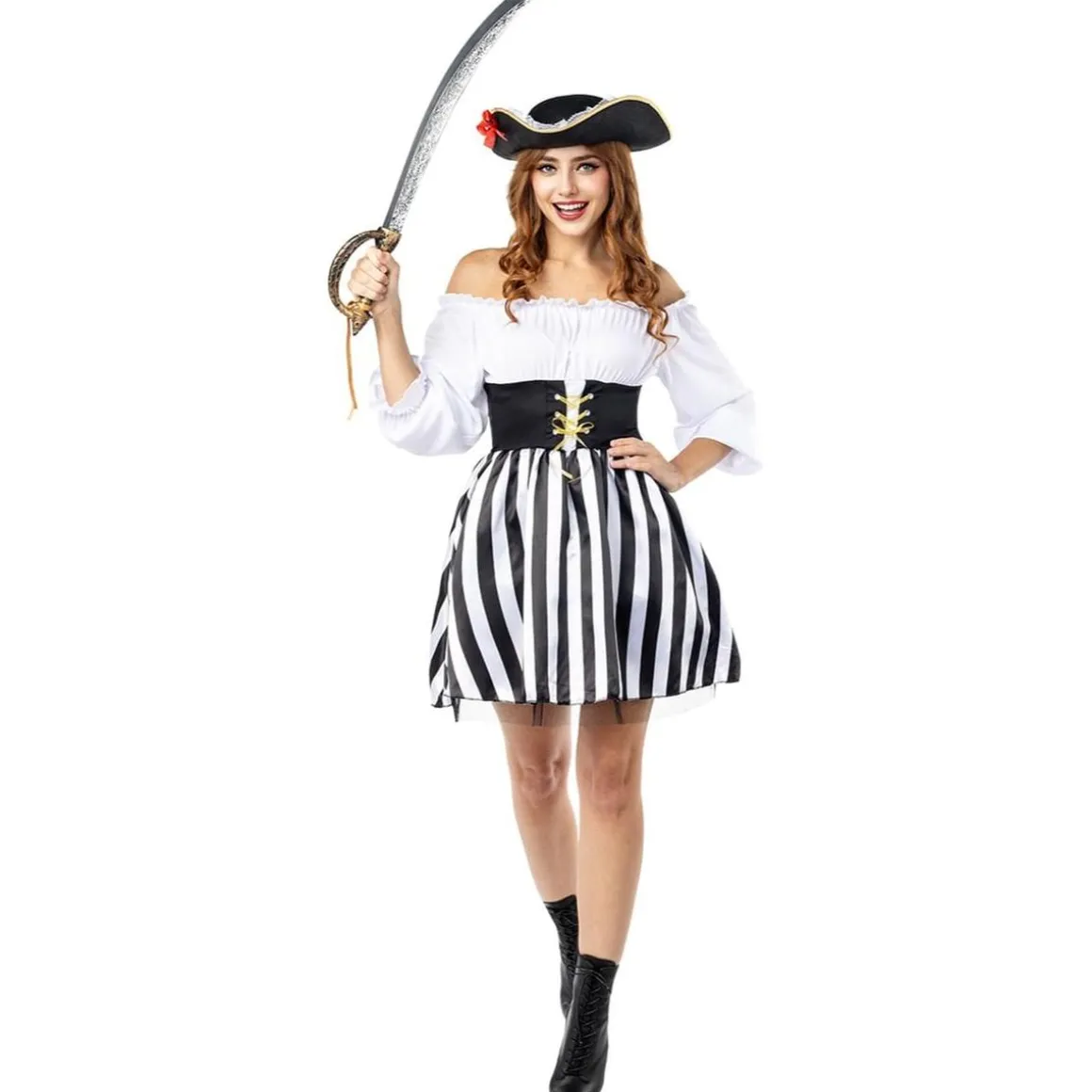 Disfraz de Pirata a rayas para mujer - Colección blanco y negro - Talla M