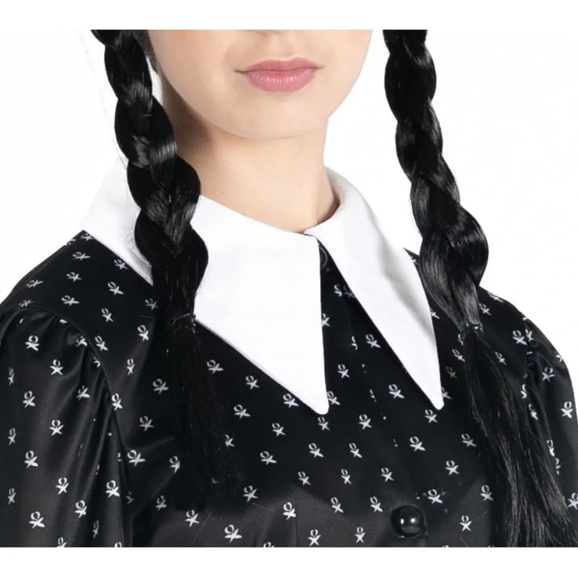 Disfraz Miércoles Addams vestido con peluca talla M