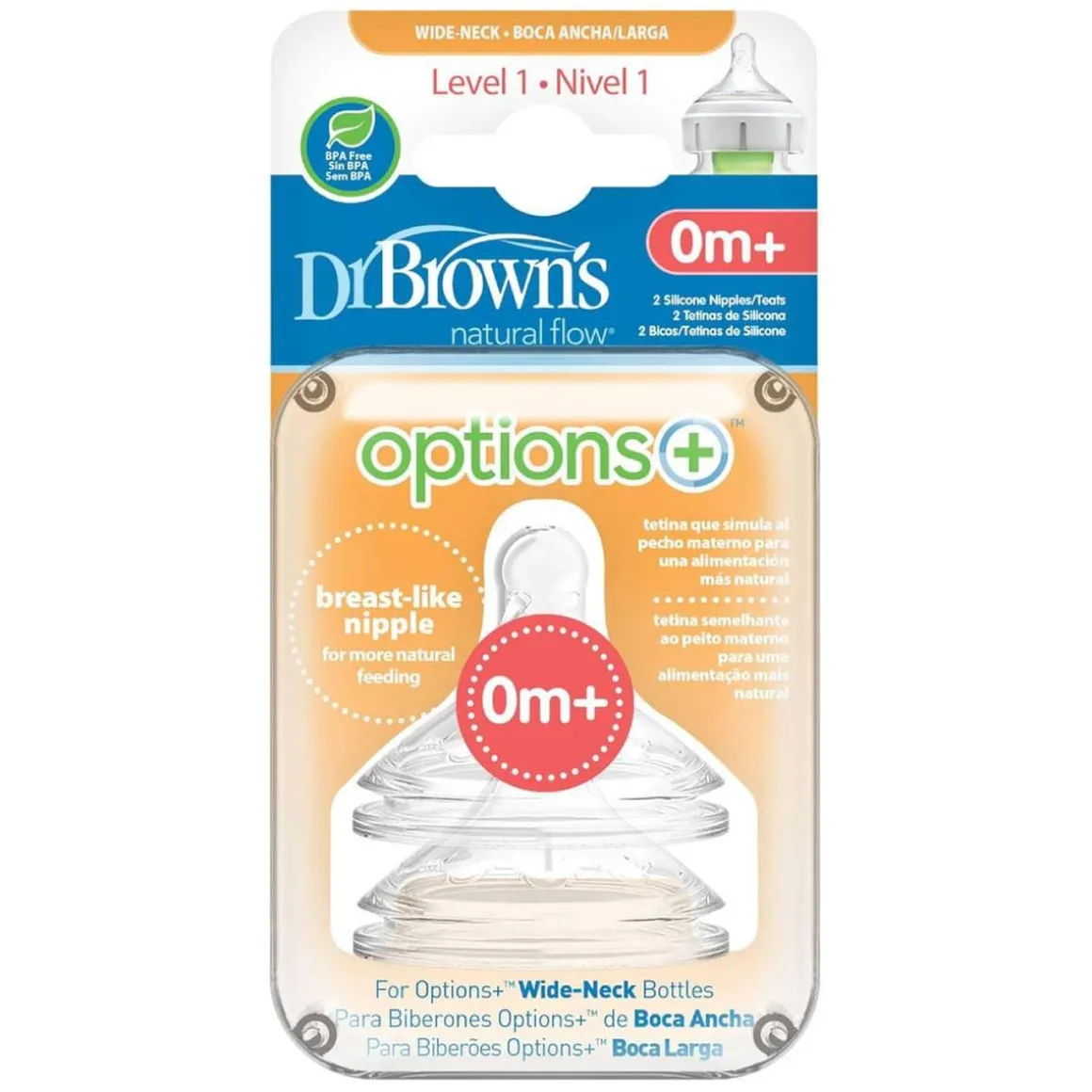 Dr. Brown's - 2 Tetinas Boca Ancha - Nivel 1