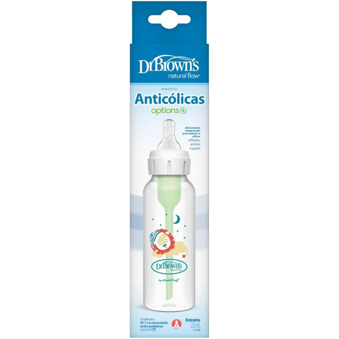 Dr. Brown's - Biberón Anticólico Options+ Boca Estrecha 250 ml - León