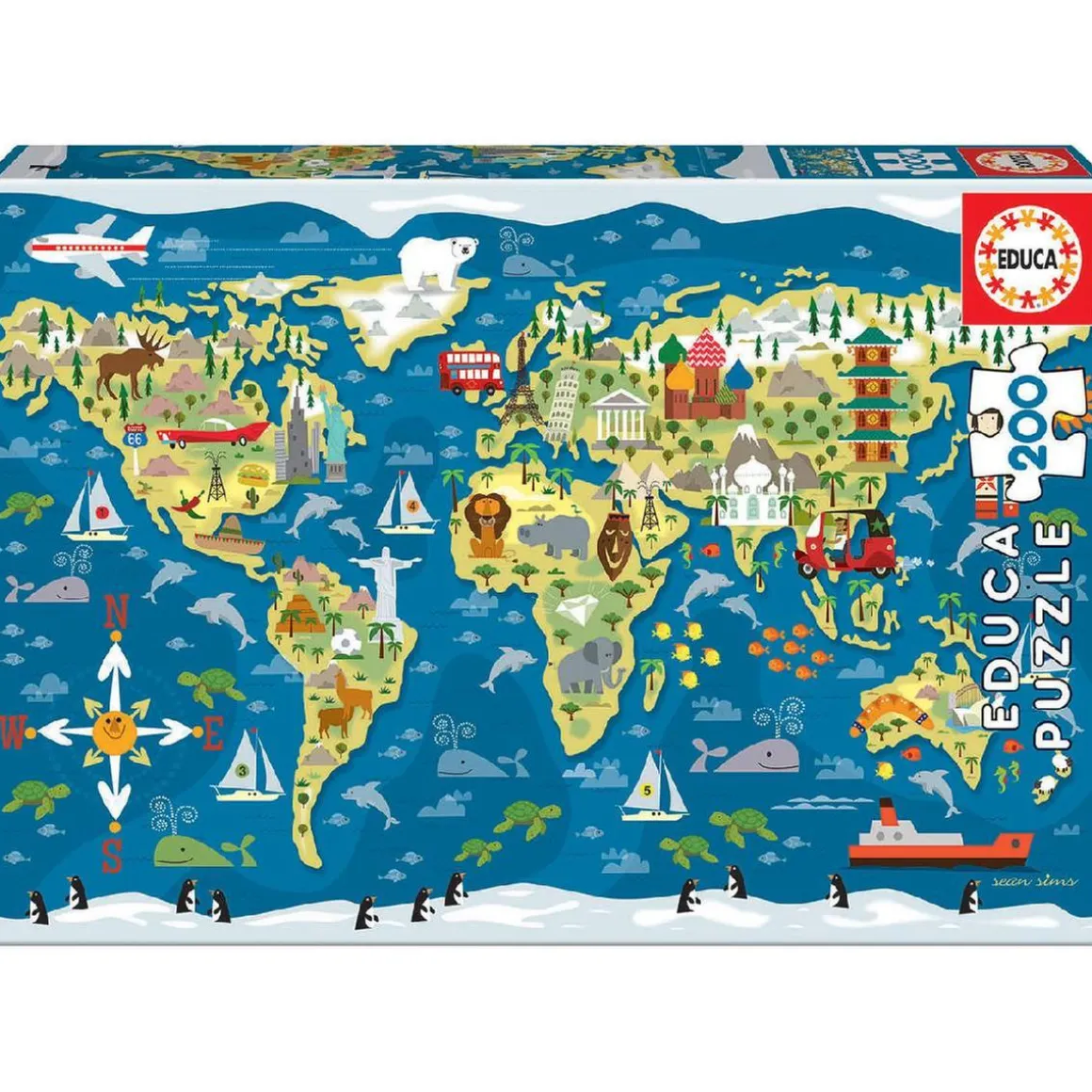 Educa Borrás - Mapamundi Sean Sims - Puzzle 200 piezas