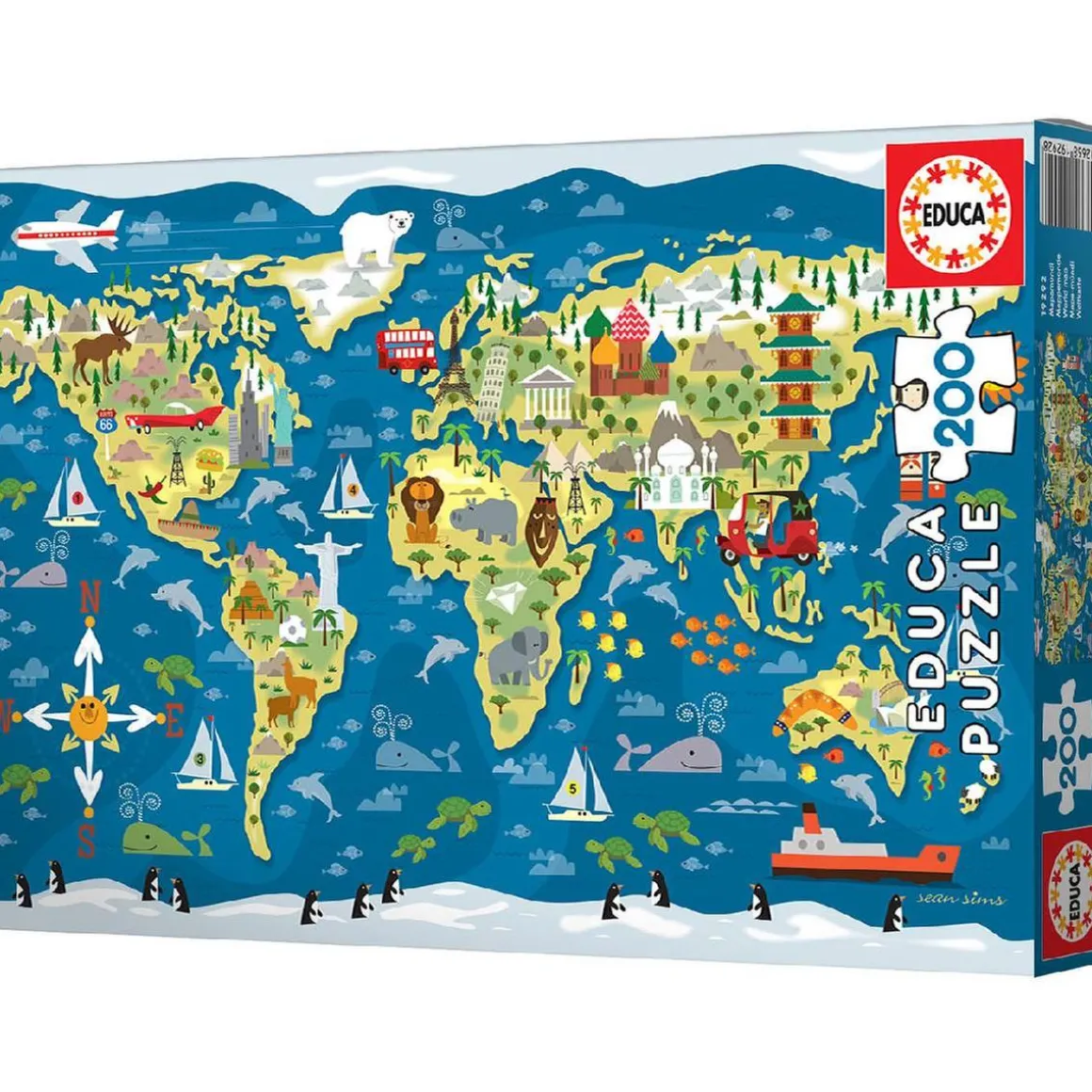 Educa Borrás - Mapamundi Sean Sims - Puzzle 200 piezas