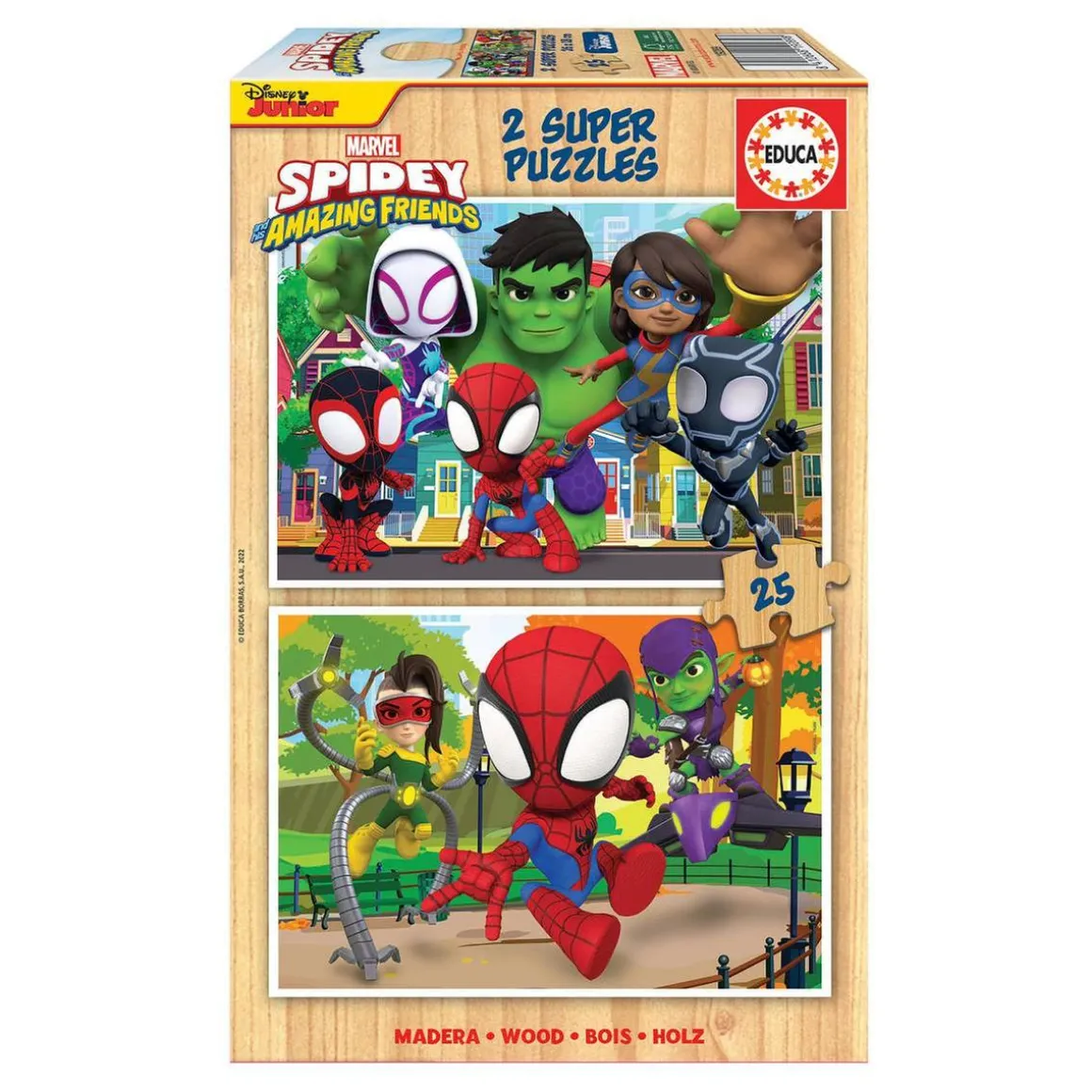 Educa Borrás - Spidey y su Superequipo - Pack puzzles de madera 2x25 piezas