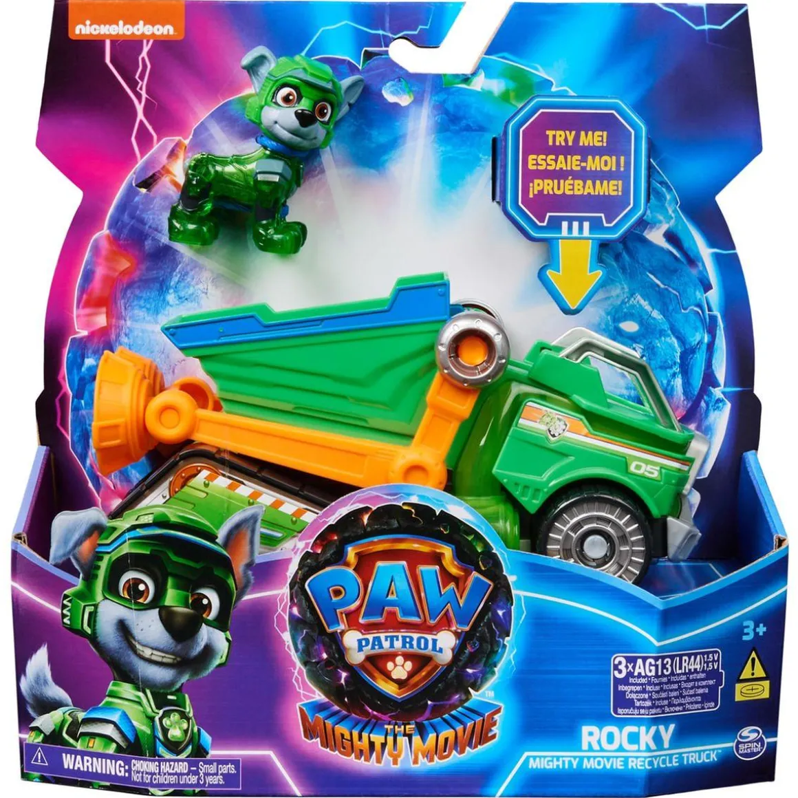 Energía - Patrulla Canina - Camión de reciclaje de juguete con figura de acción Rocky, luces y sonidos ㅤ