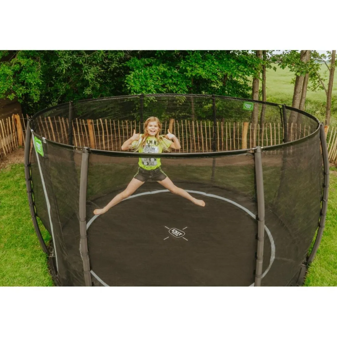 Exit - Cama elástica de suelo Dynamic 366 cm negro con red de seguridad