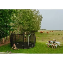 Exit - Cama elástica de suelo Dynamic 366 cm negro con red de seguridad