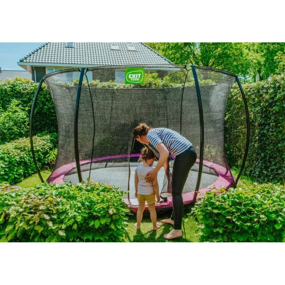 Exit - Cama elástica Silhouette redonda de suelo rosa 427 cm