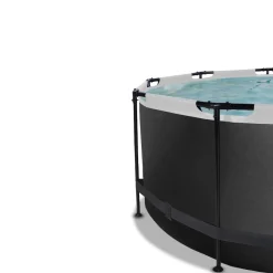 Exit - Piscina Black Leather diámetro 360 x 122 cm con filtro de arena, cúpula y bomba de calor