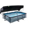 Exit - Piscina Stone efecto piedra gris 300 x 200 x 65 cm con filtro y toldo negro