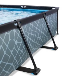 Exit - Piscina Stone efecto piedra gris 300 x 200 x 65 cm con filtro y toldo negro