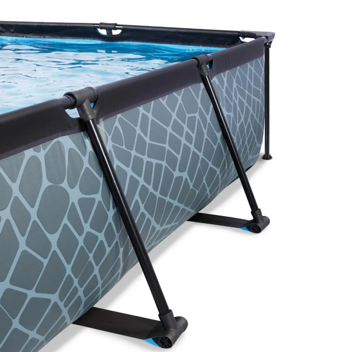 Exit - Piscina Stone efecto piedra gris 300 x 200 x 65 cm con filtro y toldo negro