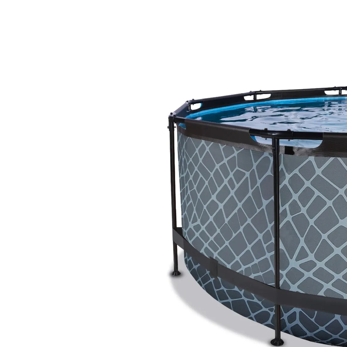 Exit - Piscina Stone efecto piedra gris diámetro 360 x 122 cm con filtro de arena y cúpula transparente