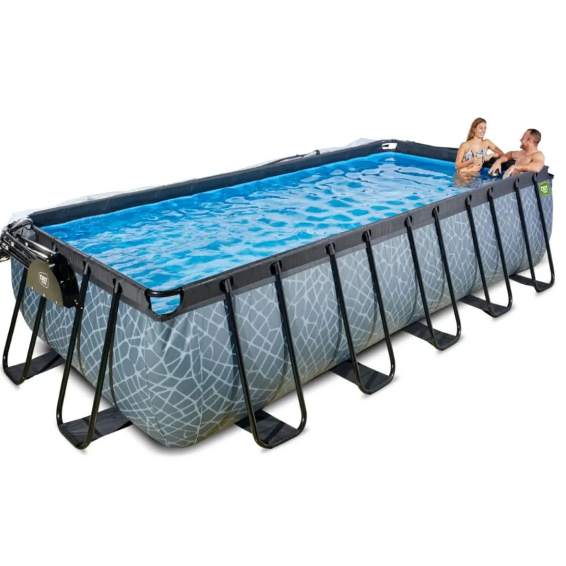 Exit - Piscina Stone gris 540 x 250 x 122 cm con filtro de arena, cúpula y bomba de calor