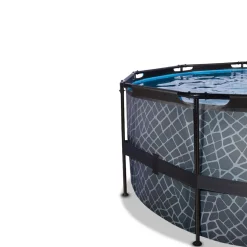 Exit - Piscina Stone gris diámetro 450 x 122 cm con filtro de arena, cúpula y bomba de calor