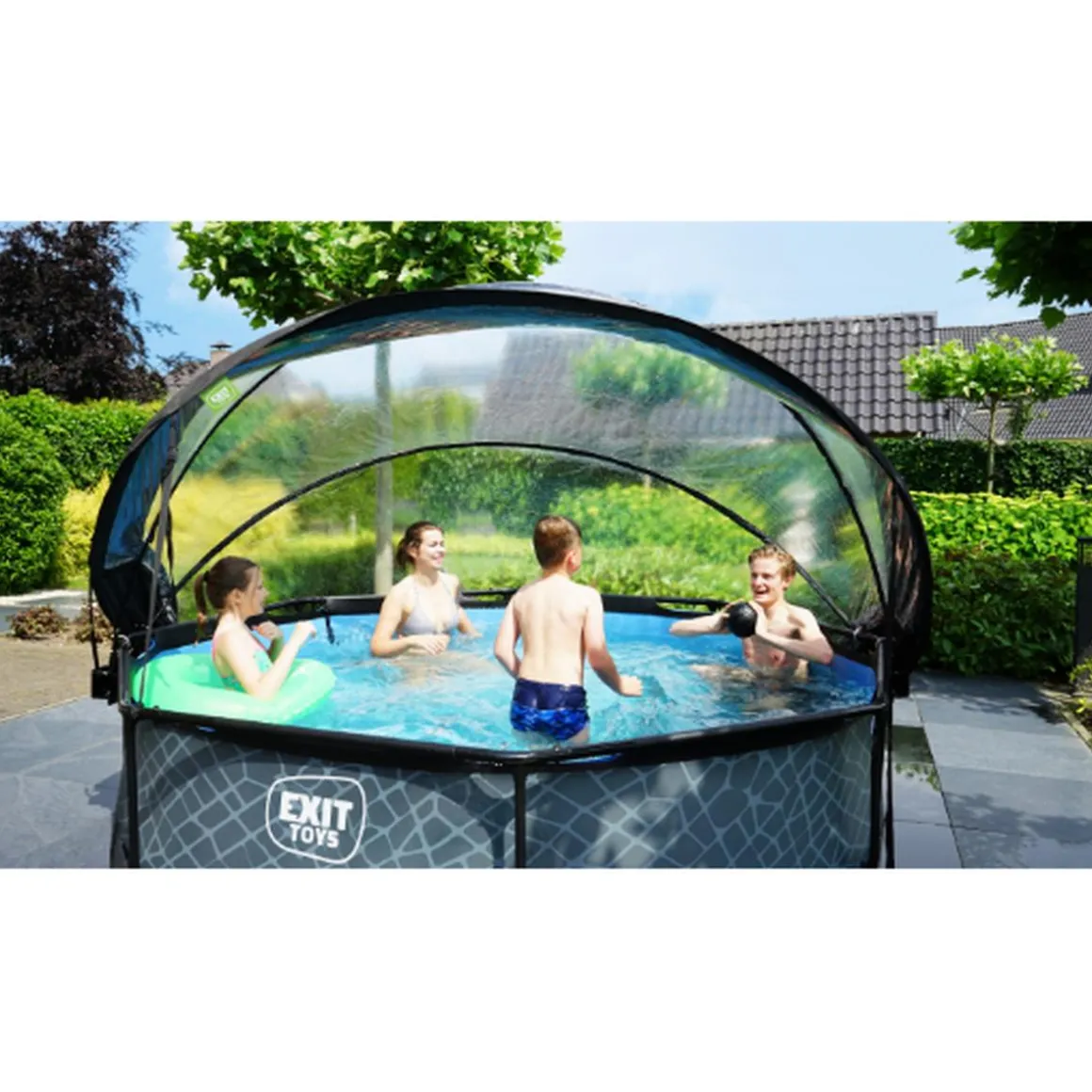 EXIT - Piscina Stone redonda 300 cm con cúpula y bomba de filtro