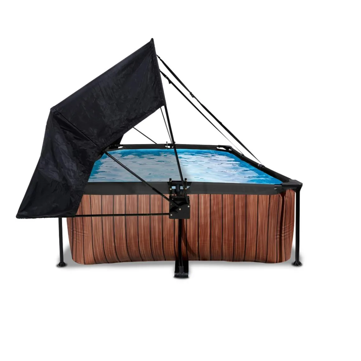 Exit - Piscina Wood efecto madera 300 x 200 x 65 cm con filtro y toldo negro
