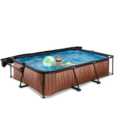 Exit - Piscina Wood efecto madera 300 x 200 x 65 cm con filtro y toldo negro