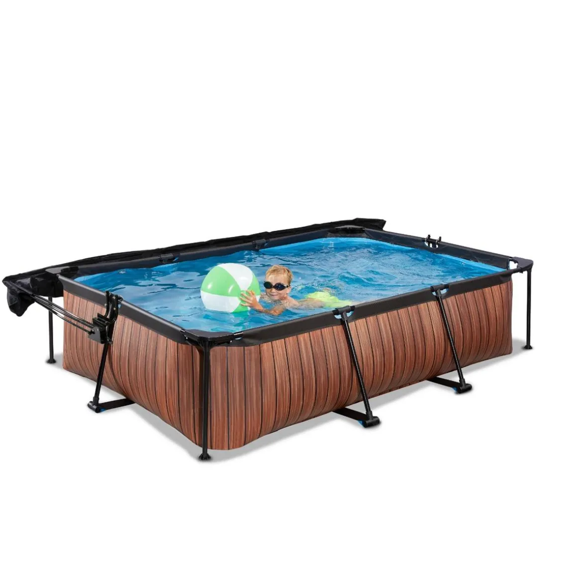 Exit - Piscina Wood efecto madera 300 x 200 x 65 cm con filtro y toldo negro