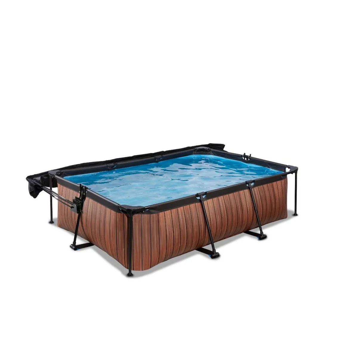 Exit - Piscina Wood efecto madera 220 x 150 x 65 cm con filtro y toldo negro