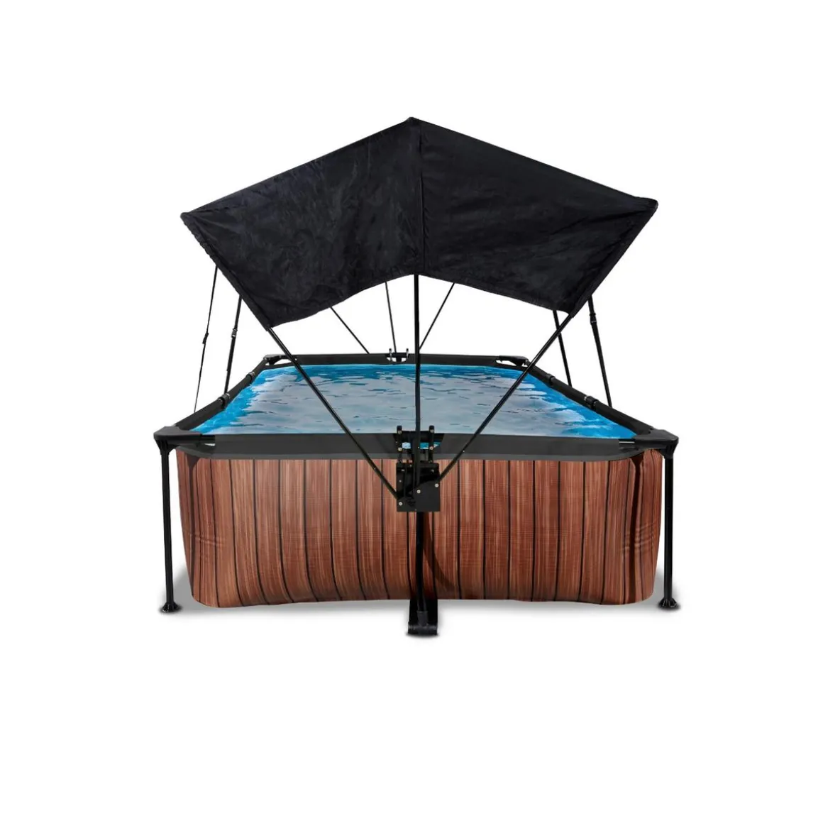 Exit - Piscina Wood efecto madera 220 x 150 x 65 cm con filtro y toldo negro
