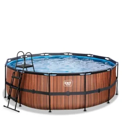 Exit - Piscina Wood efecto madera diámetro 427 x 122 cm con filtro de cartucho