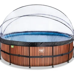 Exit - Piscina Wood efecto madera diámetro 488 x 122 cm con filtro de arena, cúpula y bomba de calor