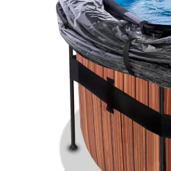 Exit - Piscina Wood efecto madera diámetro 488 x 122 cm con filtro de arena, cúpula y bomba de calor
