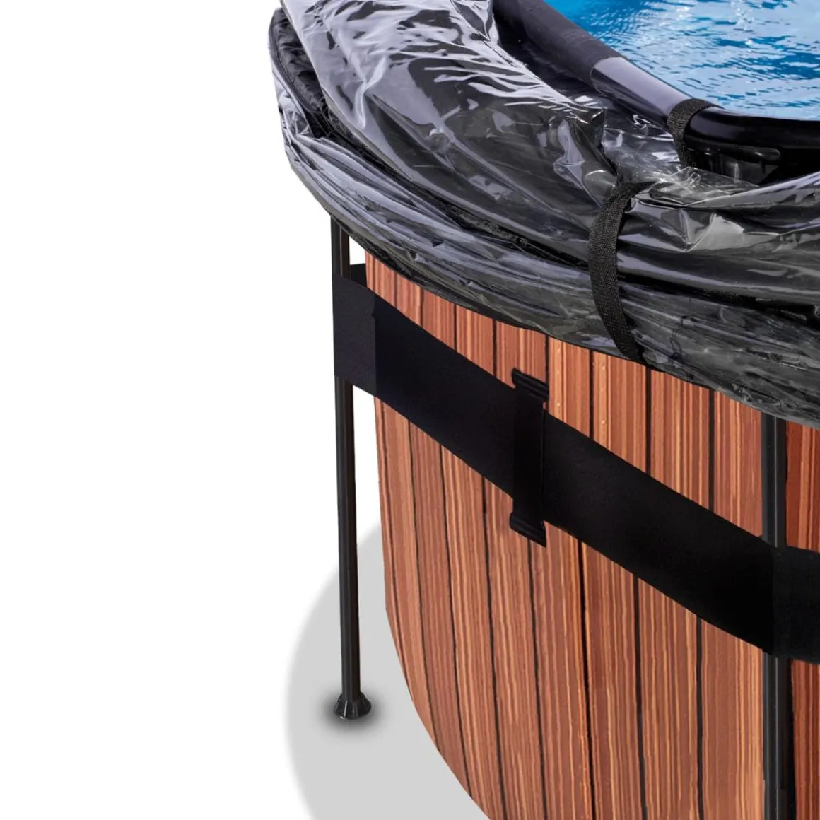 Exit - Piscina Wood efecto madera diámetro 488 x 122 cm con filtro de arena, cúpula y bomba de calor