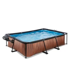 EXIT - Piscina Wood rectangular con cúpula y bomba de filtro 300 x 200 x 65 cm