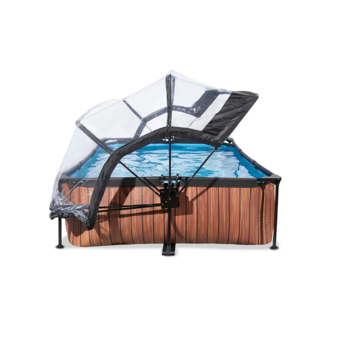 EXIT - Piscina Wood rectangular con cúpula y bomba de filtro 300 x 200 x 65 cm