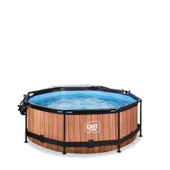 EXIT - Piscina Wood redonda 244 cm con cúpula y bomba de filtro