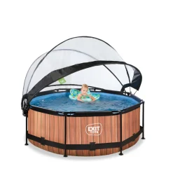 EXIT - Piscina Wood redonda 244 cm con cúpula y bomba de filtro
