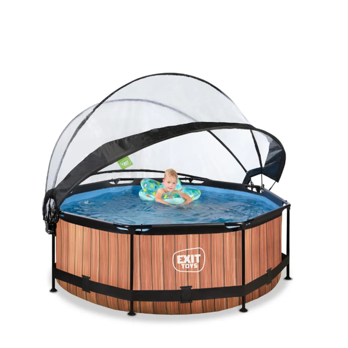 EXIT - Piscina Wood redonda 244 cm con cúpula y bomba de filtro