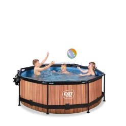 EXIT - Piscina Wood redonda 244 cm con cúpula y bomba de filtro