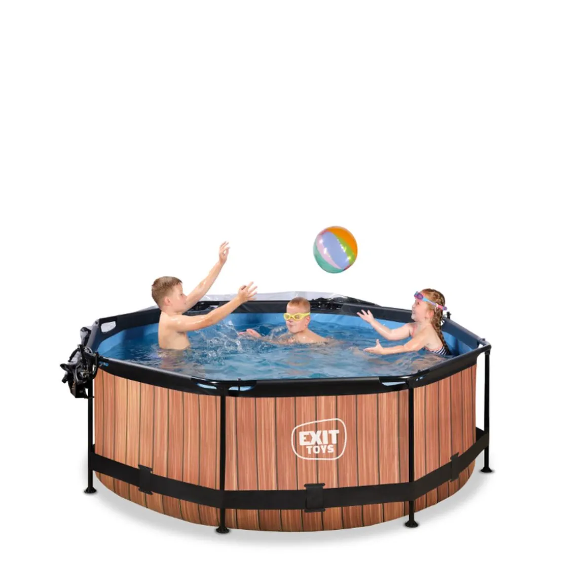 EXIT - Piscina Wood redonda 244 cm con cúpula y bomba de filtro