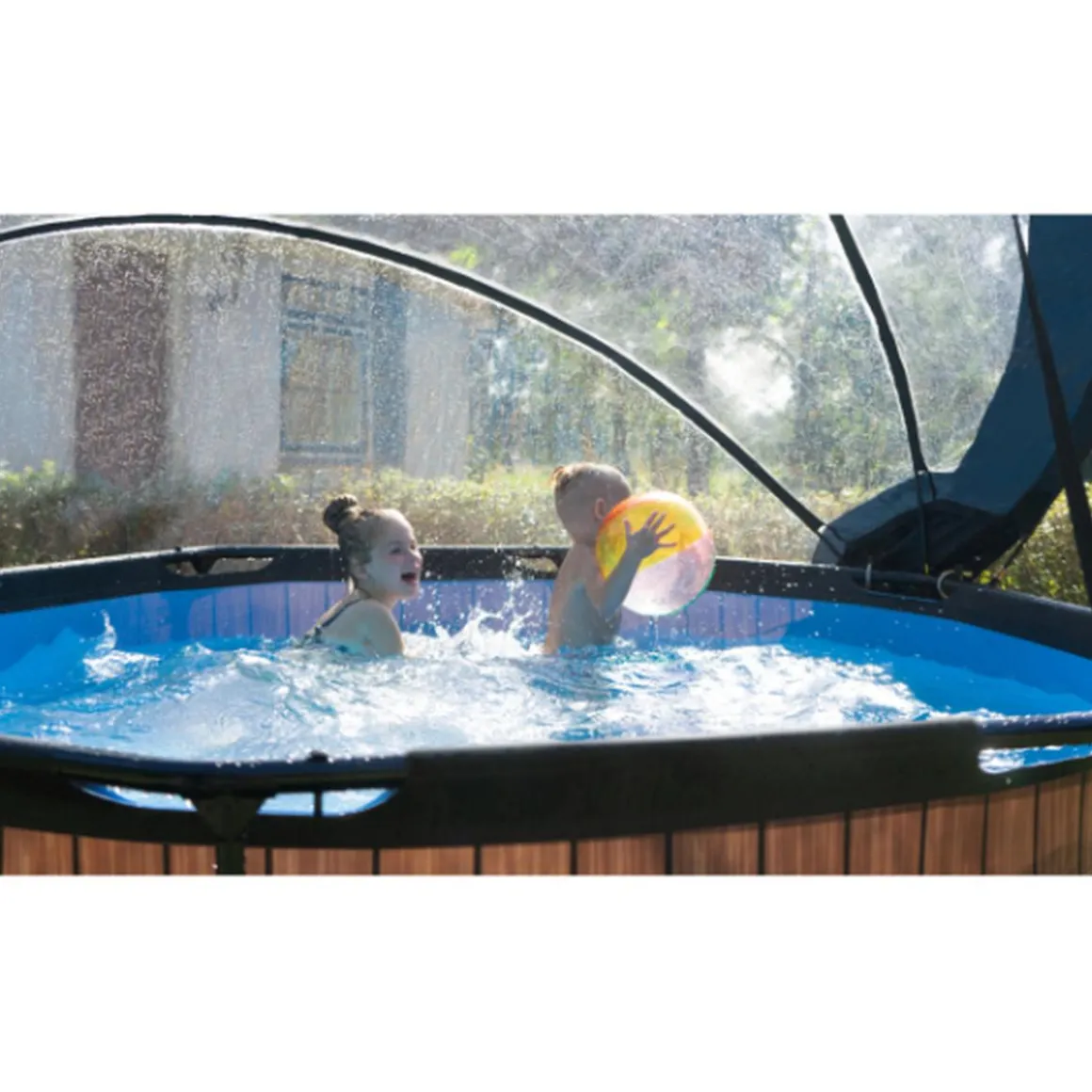 EXIT - Piscina Wood redonda 244 cm con cúpula y bomba de filtro