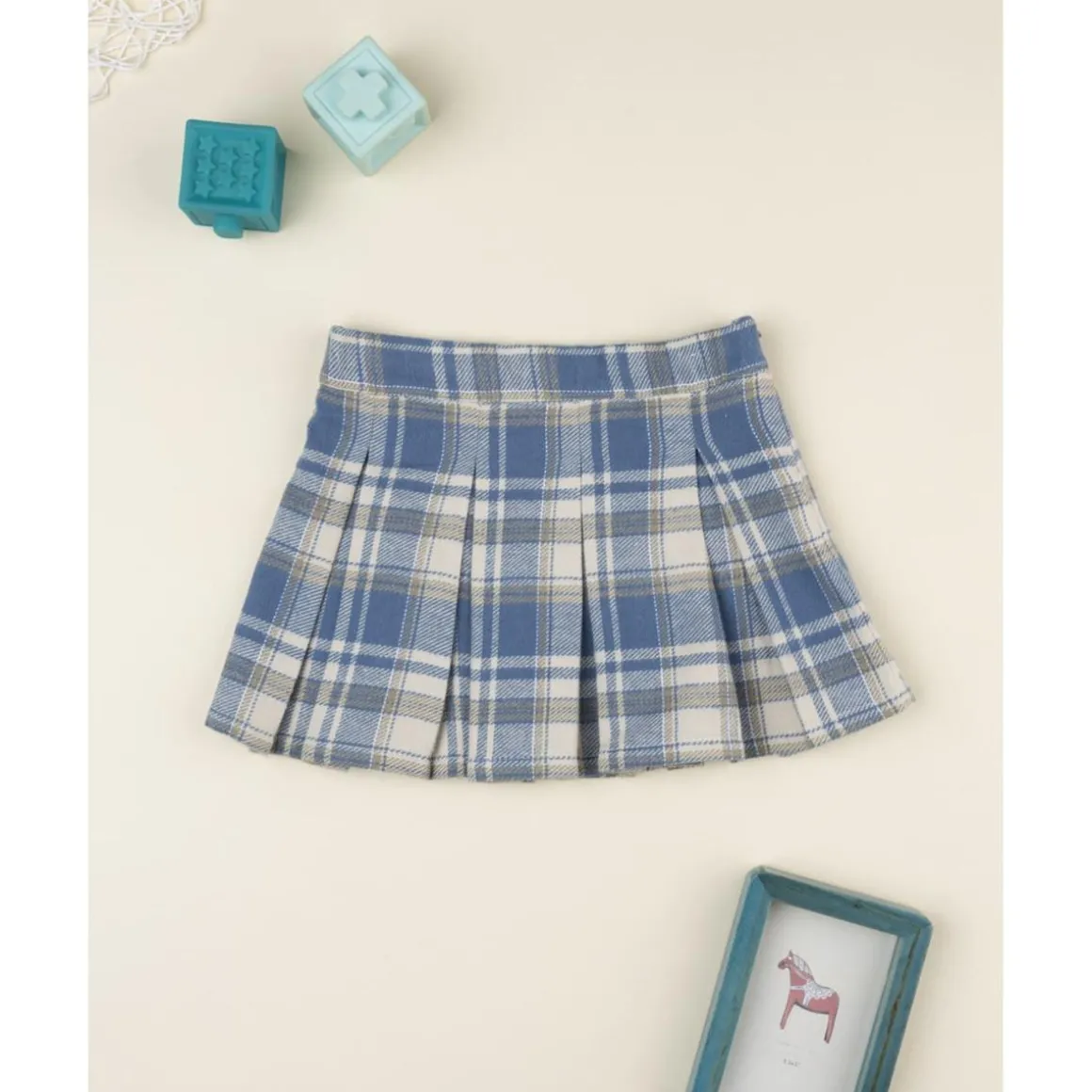 Falda plisada tartán azul y beige para niña