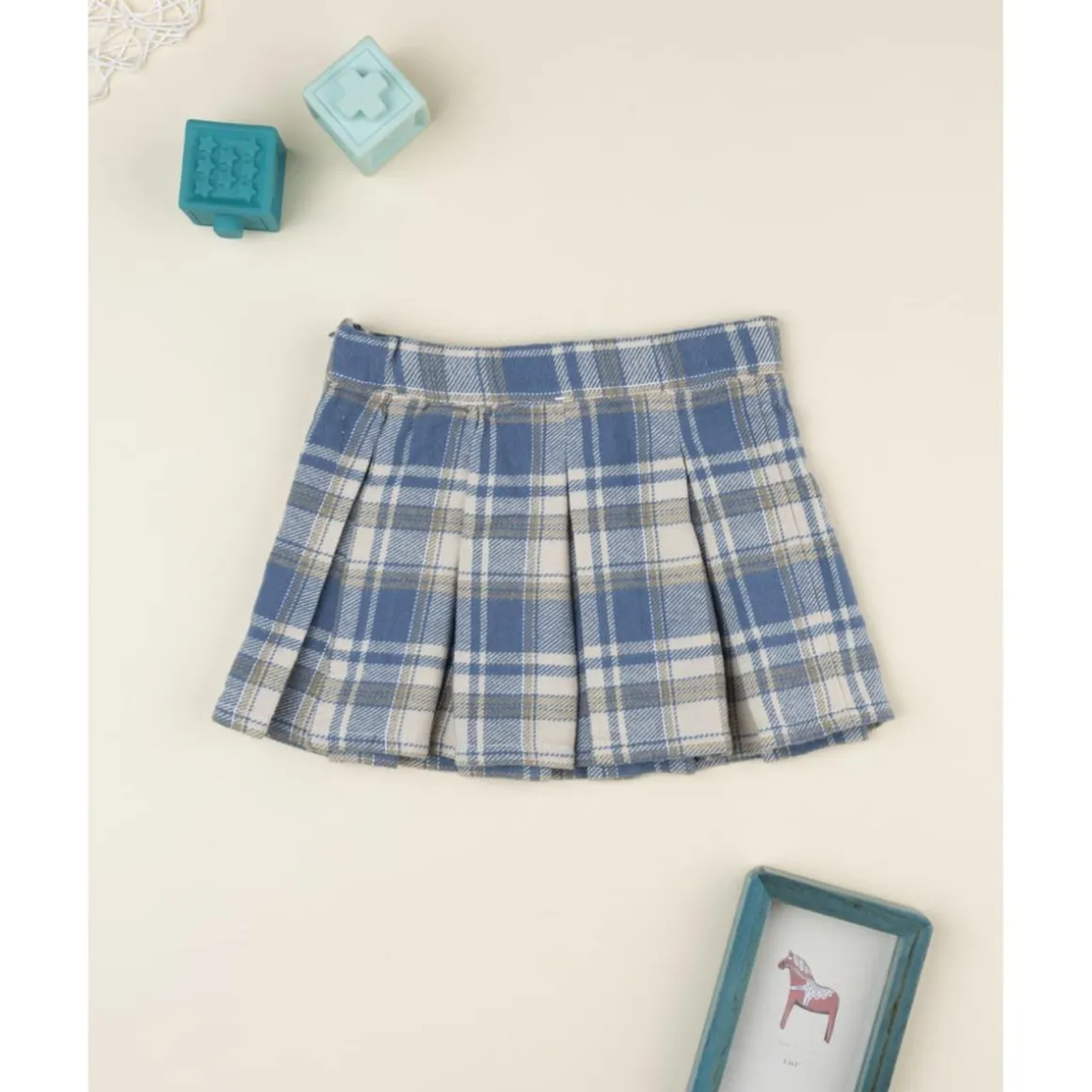 Falda plisada tartán azul y beige para niña