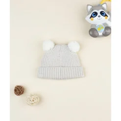 Gorro de recién nacido beige con osito bordado